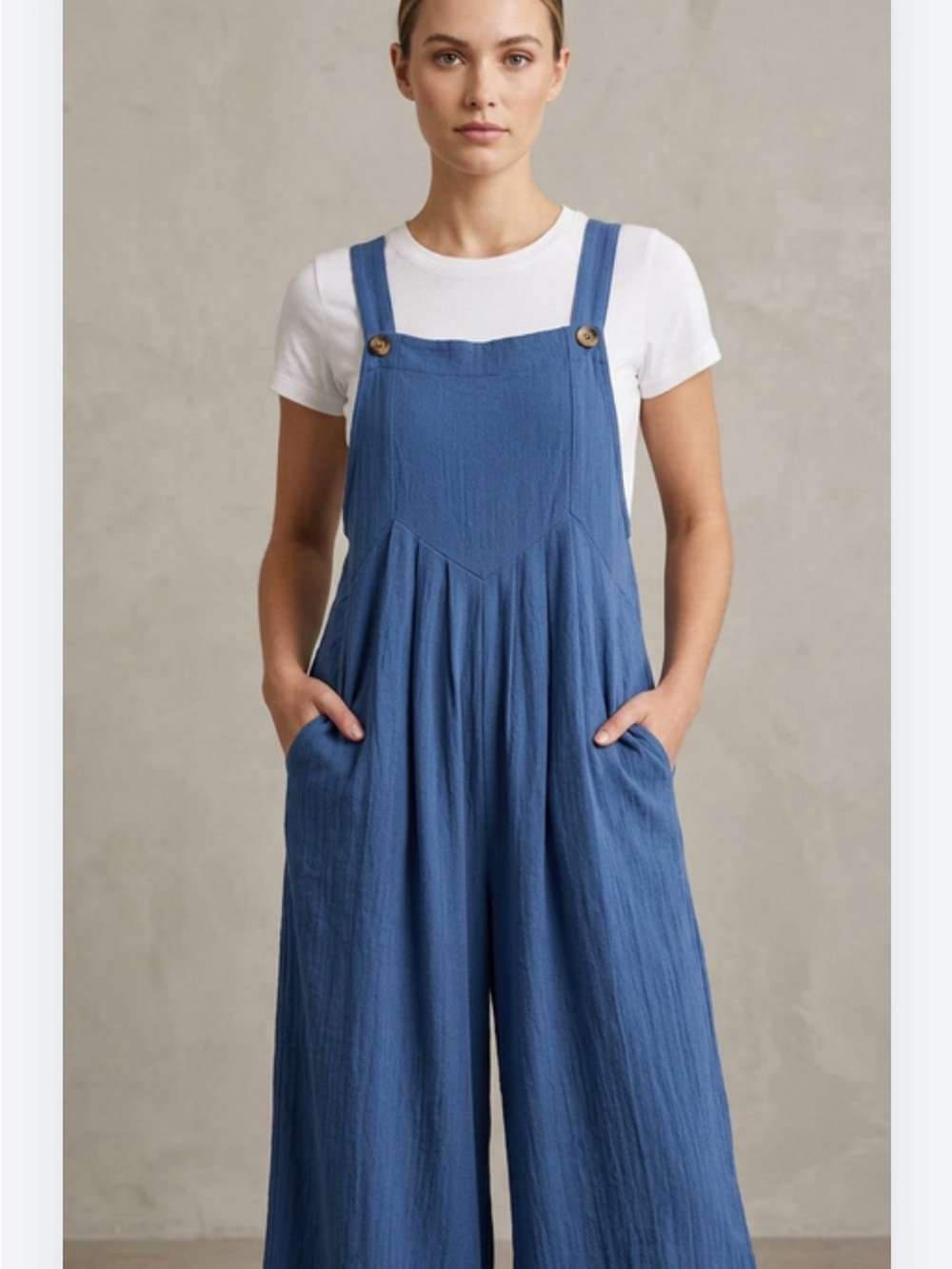 Wide Leg Pinafore Jumpsuit in Blue